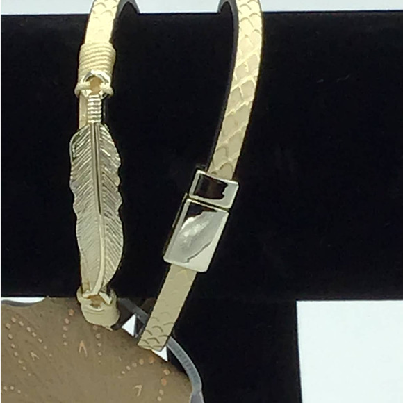 None Jewelry - Cream & Gold Wrap Faux Leather Bracelet